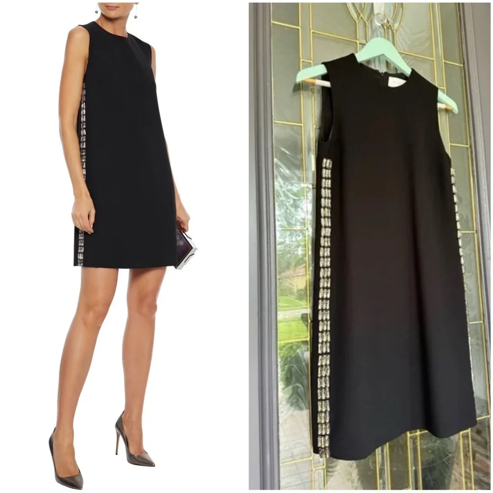 Victoria Beckham black crepe shift dress with side crystal embellishments sz 0 - Picture 2 of 13